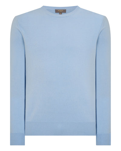 N.Peal Men's Oxford Round Neck Cashmere Jumper Sea Mist Blue