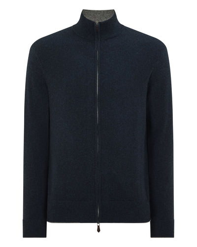 N.Peal Men's Knightsbridge Full Zip Cashmere Jumper Indigo Blue