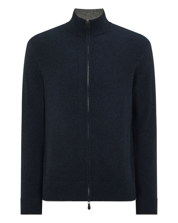 N.Peal Men's Knightsbridge Full Zip Cashmere Jumper Indigo Blue