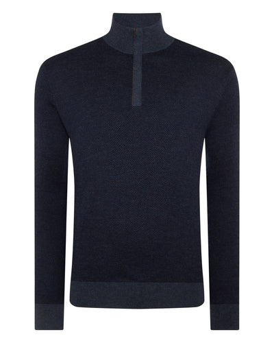 N.Peal Men's Regent Fine Gauge Cashmere Half Zip Jumper Indigo Blue