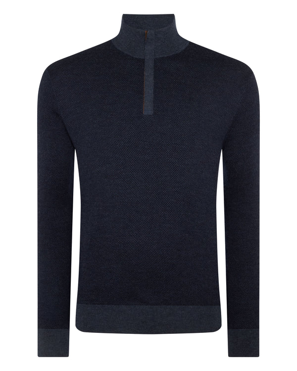 N.Peal Men's Regent Fine Gauge Cashmere Half Zip Jumper Indigo Blue