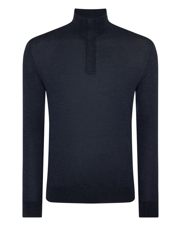 N.Peal Men's Regent Fine Gauge Cashmere Half Zip Jumper Indigo Blue