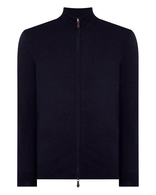 Men's Hyde Fine Gauge Cashmere Full Zip Jumper Navy Blue