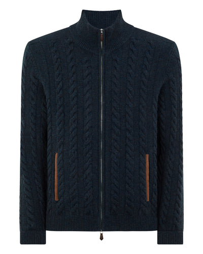 N.Peal Men's Richmond Cable Cashmere Cardigan Indigo Blue