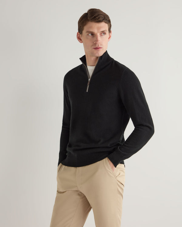 N.Peal Men's Carnaby Half Zip Cashmere Jumper Black