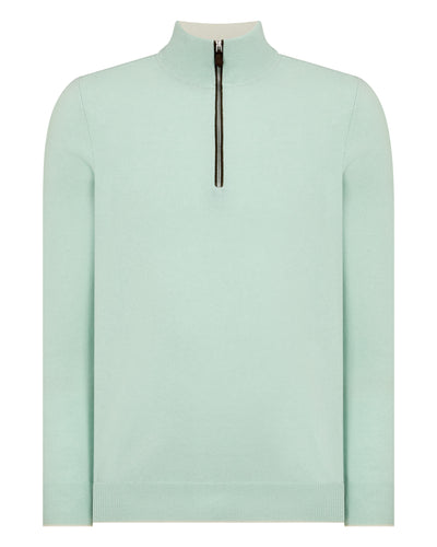 N.Peal Men's Carnaby Half Zip Cashmere Jumper Dusty Teal Green