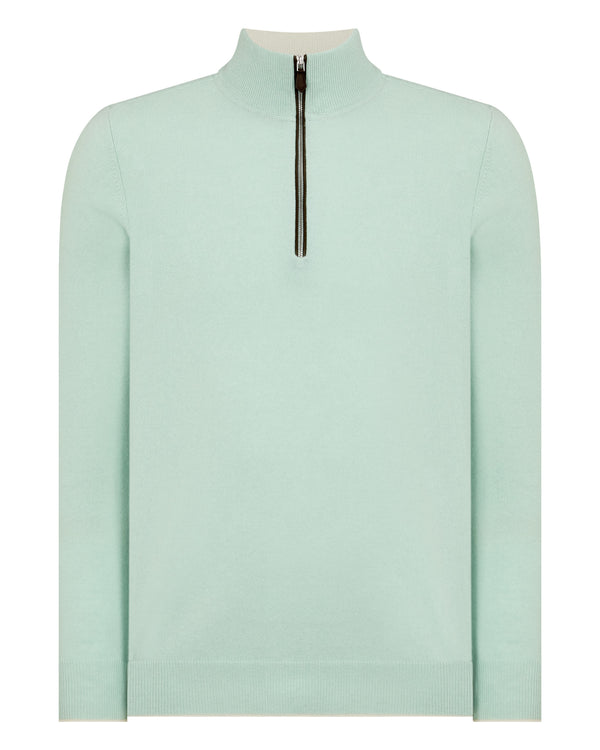 N.Peal Men's Carnaby Half Zip Cashmere Jumper Dusty Teal Green