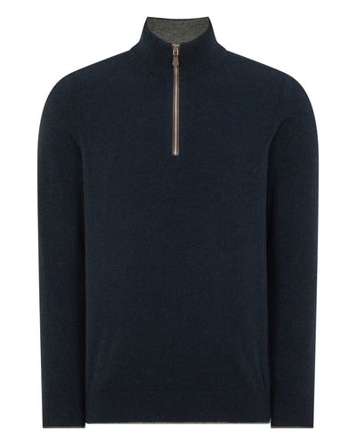 N.Peal Men's Carnaby Half Zip Cashmere Jumper Indigo Blue