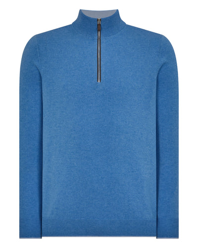 N.Peal Men's Carnaby Half Zip Cashmere Jumper Provence Blue