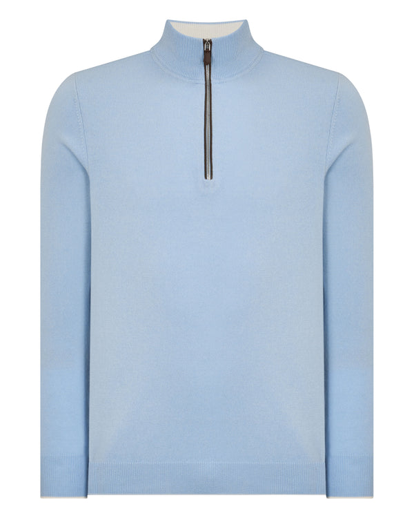 N.Peal Men's Carnaby Half Zip Cashmere Jumper Sea Mist Blue