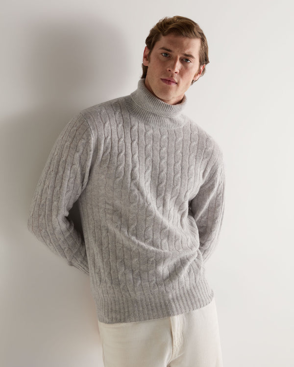 007 Cable Roll Neck Cashmere Jumper Fumo Grey