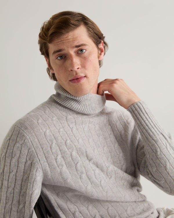 N.Peal 007 Cable Roll Neck Cashmere Jumper Fumo Grey