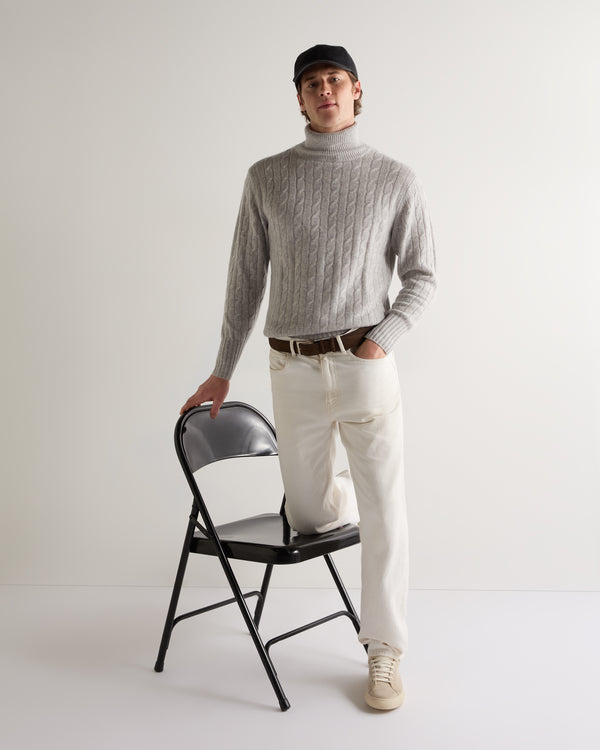 007 Cable Roll Neck Cashmere Jumper Fumo Grey