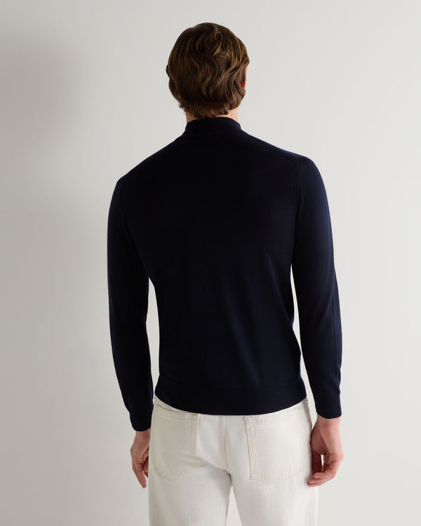 N.Peal Men's Fine Gauge Cashmere Turtle Neck Jumper Navy Blue