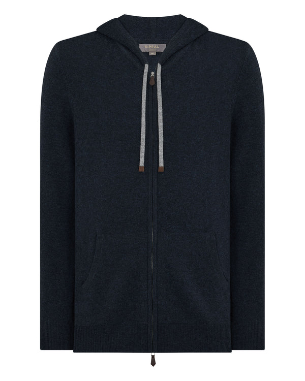 N.Peal Men's Ladbroke Cashmere Hoodie Indigo Blue