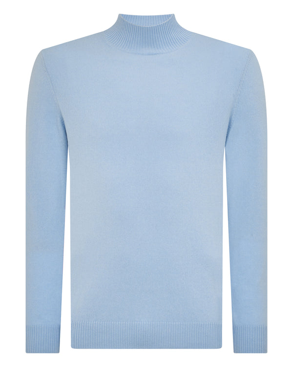 N.Peal Men's Mayfair Turtle Neck Cashmere Jumper Sea Mist Blue