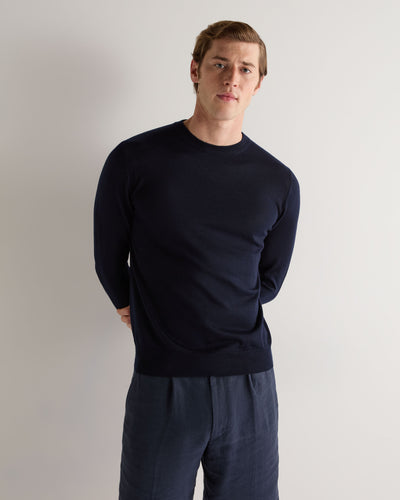 Men's Covent Fine Gauge Cashmere Round Neck Jumper Navy Blue