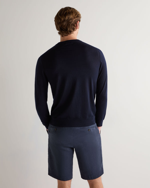 N.Peal Men's Covent Fine Gauge Cashmere Round Neck Jumper Navy Blue