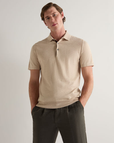 N.Peal Men's Polzeath Cotton Cashmere Polo T-Shirt Sandstone Brown