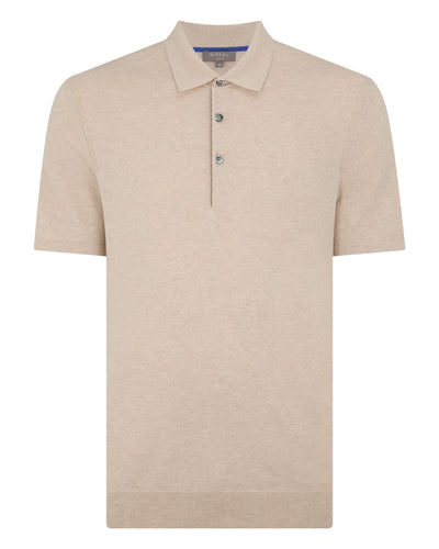 N.Peal Men's Polzeath Cotton Cashmere Polo T-Shirt Sandstone Brown