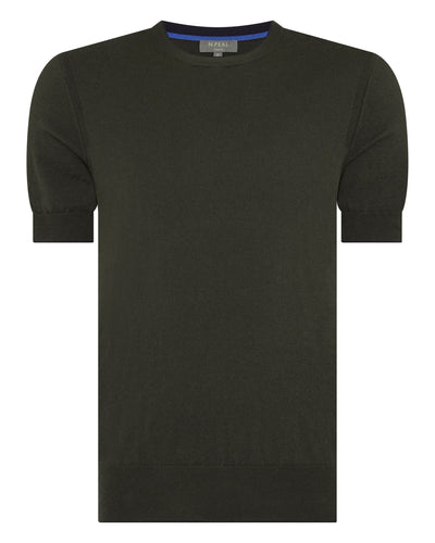 N.Peal Men's Newquay Cotton Cashmere T-Shirt Arabica Khaki Green