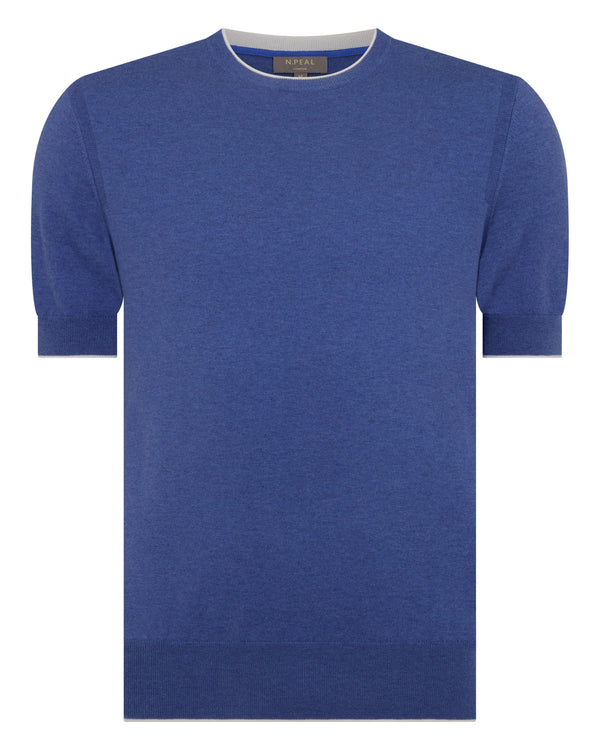 N.Peal Men's Newquay Cotton Cashmere T-Shirt Denim Blue