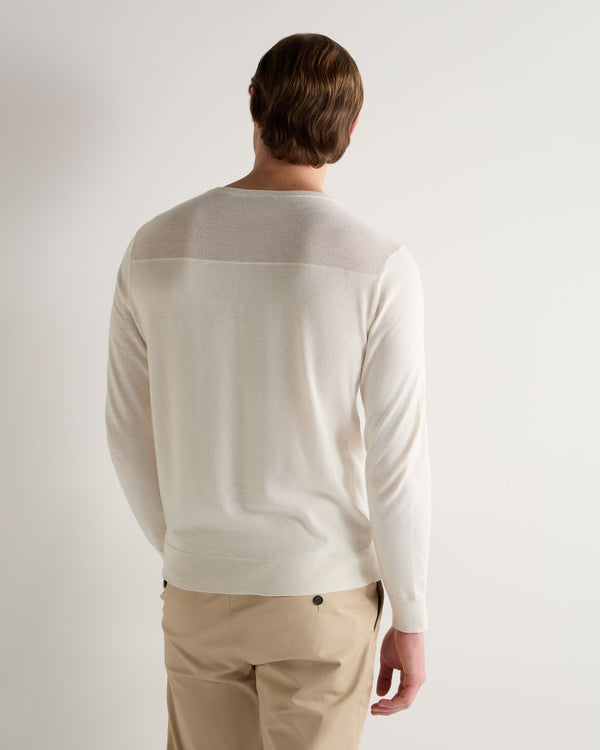 007 Round Neck Cotton Cashmere Henley New Ivory White