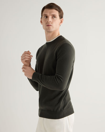 N.Peal Men's Shoreditch Round Neck Cashmere Jumper Arabica Khaki Green