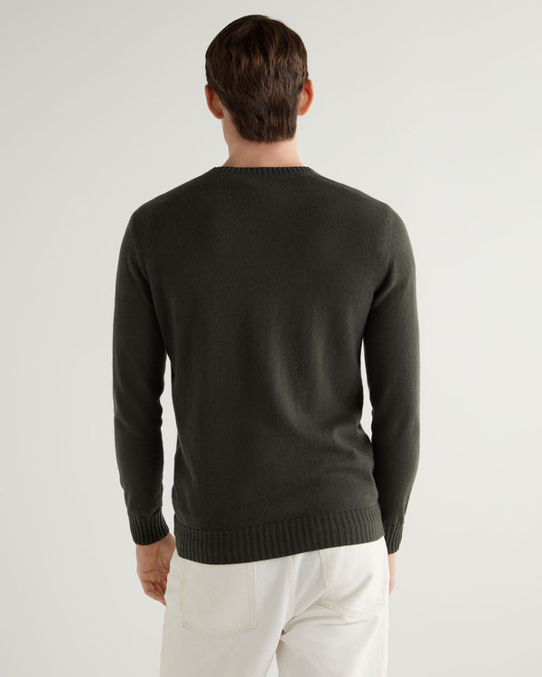 N.Peal Men's Shoreditch Round Neck Cashmere Jumper Arabica Khaki Green