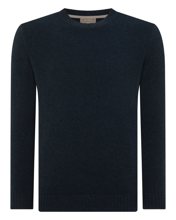 N.Peal Men's Shoreditch Round Neck Cashmere Jumper Indigo Blue