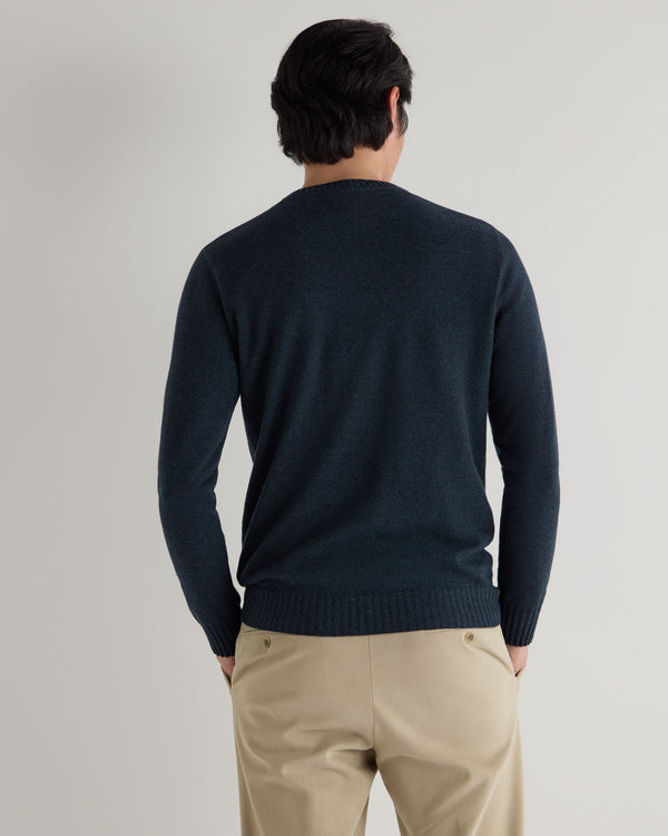 N.Peal Men's Shoreditch Round Neck Cashmere Jumper Indigo Blue