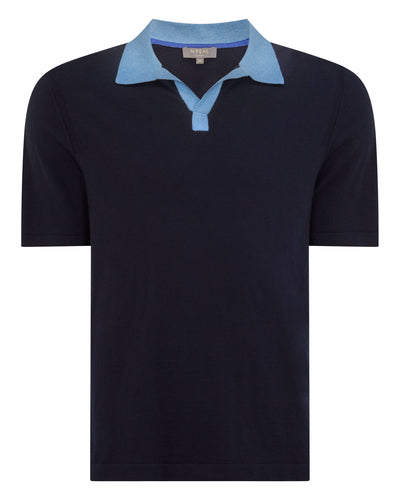 N.Peal Men's Polo Cotton Cashmere T-Shirt Navy Blue