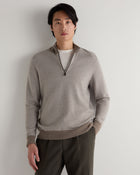 Men's Temple Jacquard Half Zip Cashmere Jumper Vintage Khaki Green