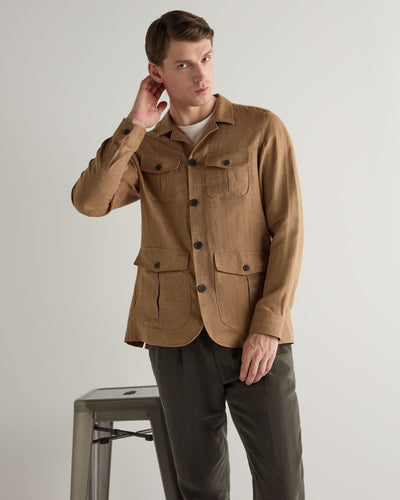 N.Peal Men's Safari Linen Jacket Tan Brown