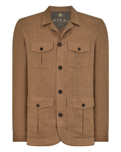 N.Peal Men's Safari Linen Jacket Tan Brown