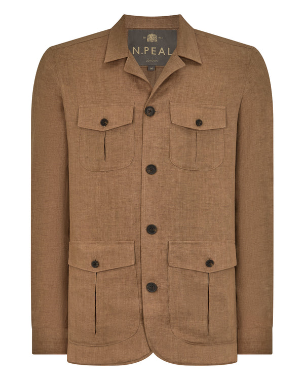 N.Peal Men's Safari Linen Jacket Tan Brown