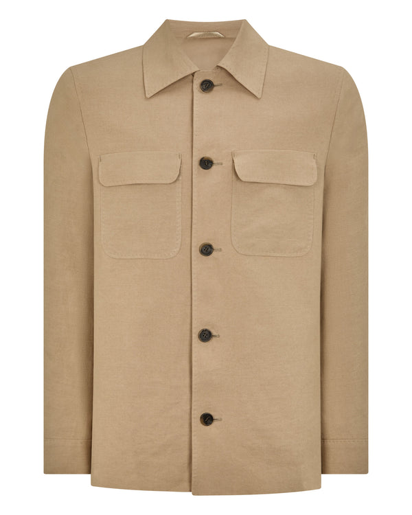 N.Peal Men's Scala Linen Overshirt Taupe Brown