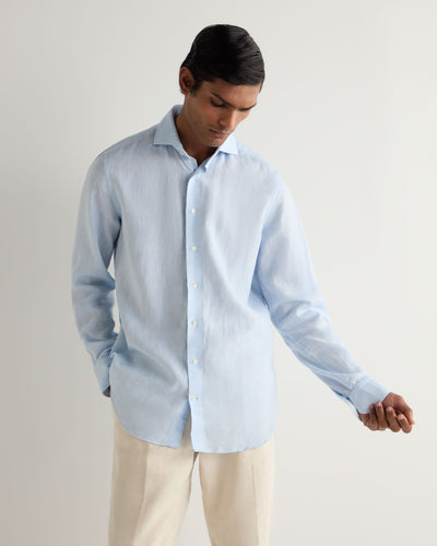 N.Peal Men's Cannes Linen Shirt Light Blue