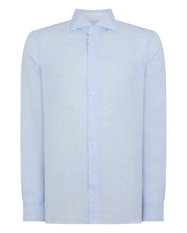 N.Peal Men's Cannes Linen Shirt Light Blue