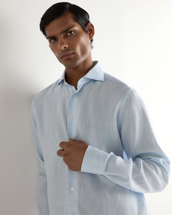 N.Peal Men's Cannes Linen Shirt Light Blue