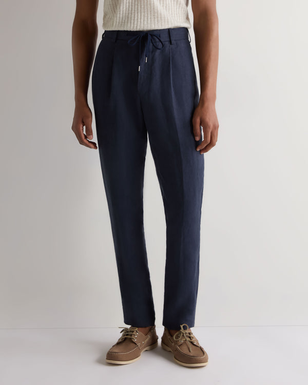 N.Peal Men's Atrani Linen Trouser Navy Blue