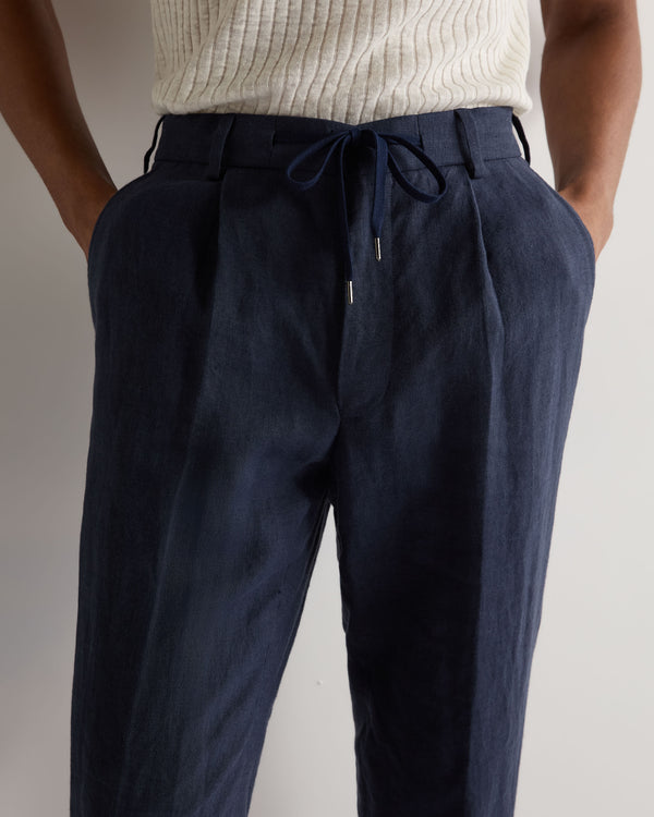 N.Peal Men's Atrani Linen Trouser Navy Blue