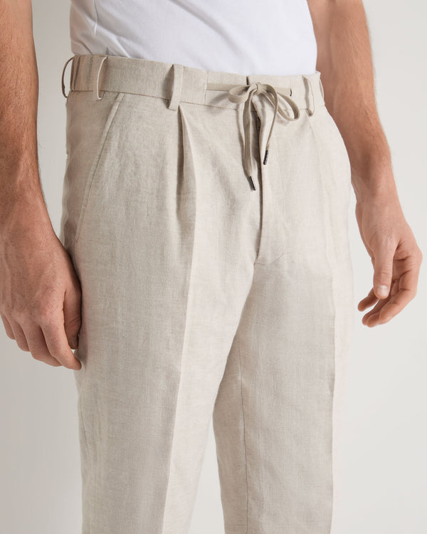 N.Peal Men's Atrani Linen Trouser Sand Brown