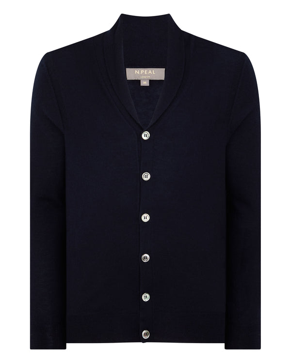 N.Peal Men's Fenchurch Fine Gauge Cashmere Cardigan Navy Blue