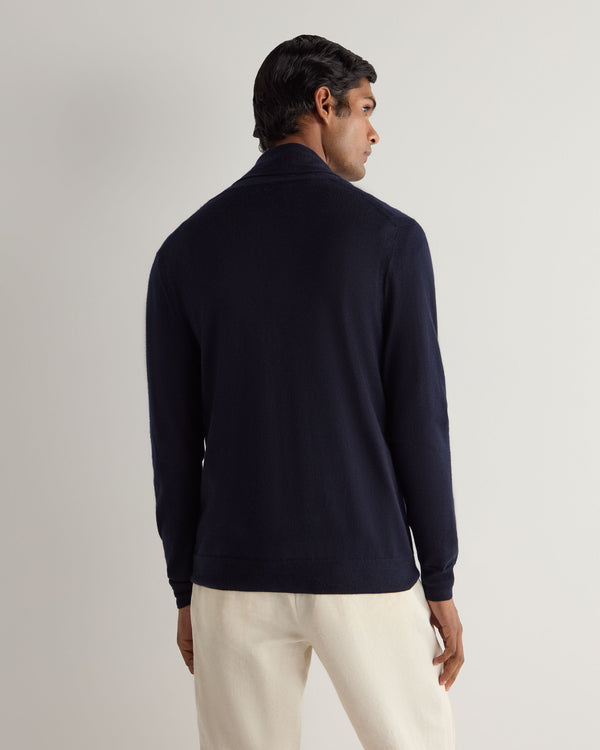 N.Peal Men's Fenchurch Fine Gauge Cashmere Cardigan Navy Blue