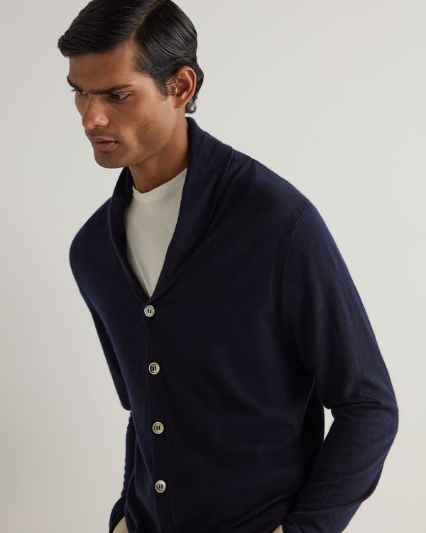 N.Peal Men's Fenchurch Fine Gauge Cashmere Cardigan Navy Blue