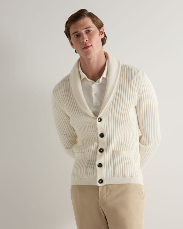 N.Peal Men's Cotton Blend Shawl Cardigan White