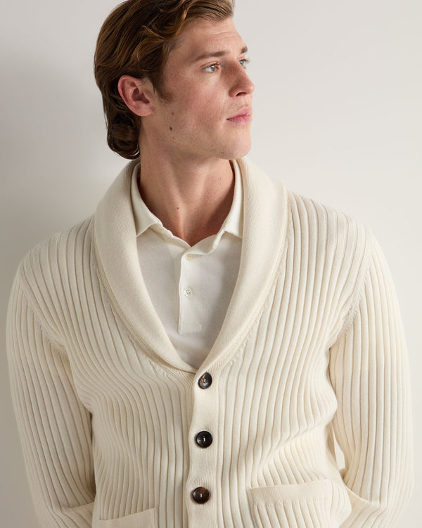 N.Peal Men's Cotton Blend Shawl Cardigan White