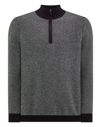 N.Peal Men's Textured Birdseye Half Zip Cashmere Jumper Navy Blue