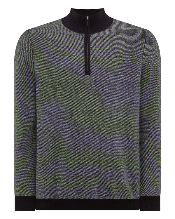 N.Peal Men's Textured Birdseye Half Zip Cashmere Jumper Navy Blue